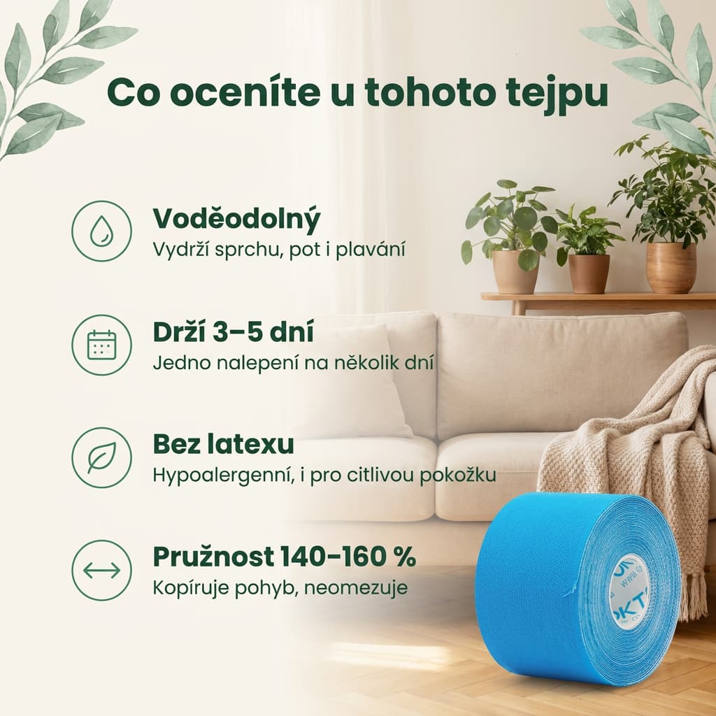 Kinesio tejp modrý – voděodolný, bez latexu, pružnost 140 %